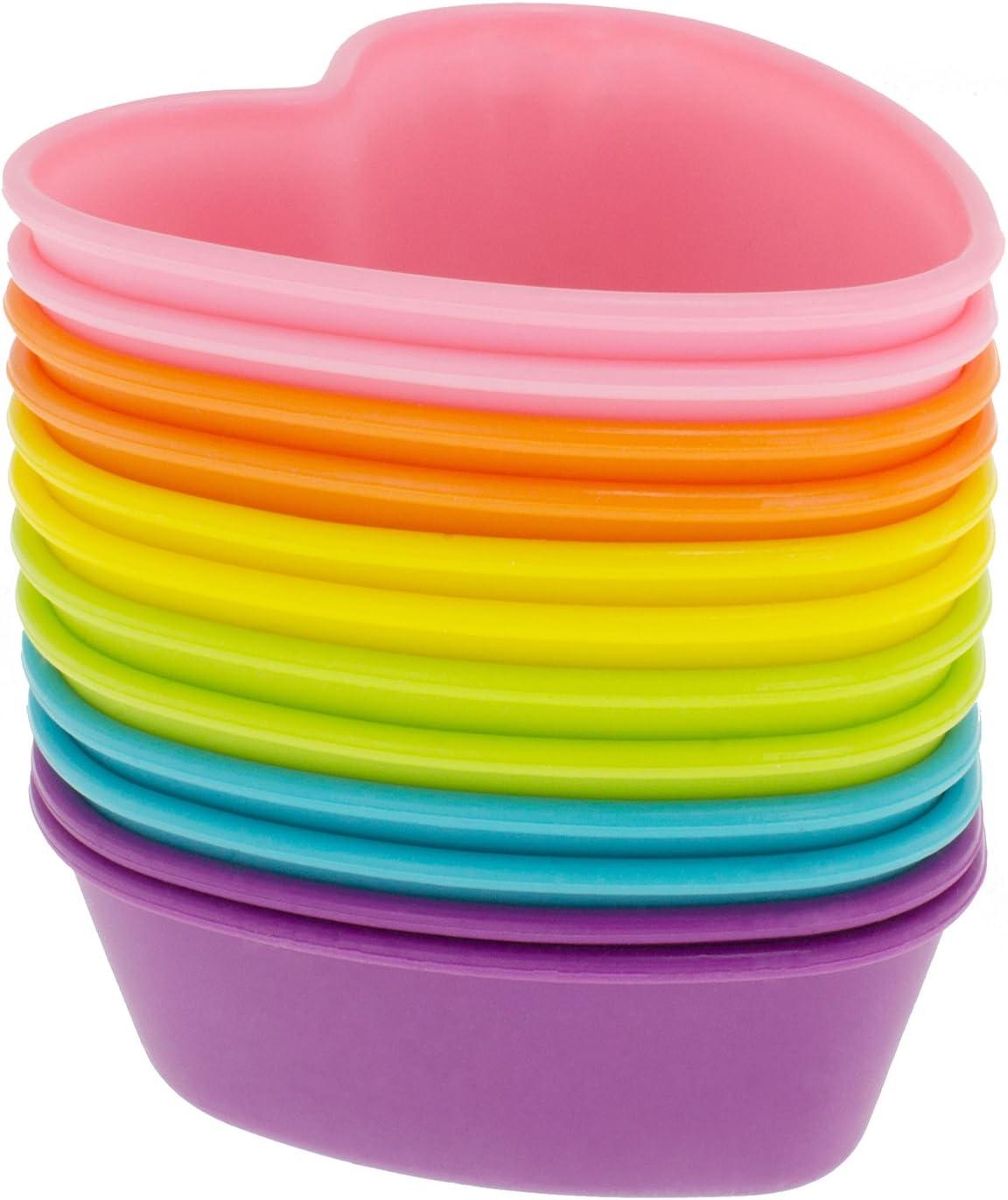 imageFreshware 12Pack Silicone Jumbo Round Reusable Cupcake and Muffin Baking Cup Six Vibrant ColorsHeart 12Pack