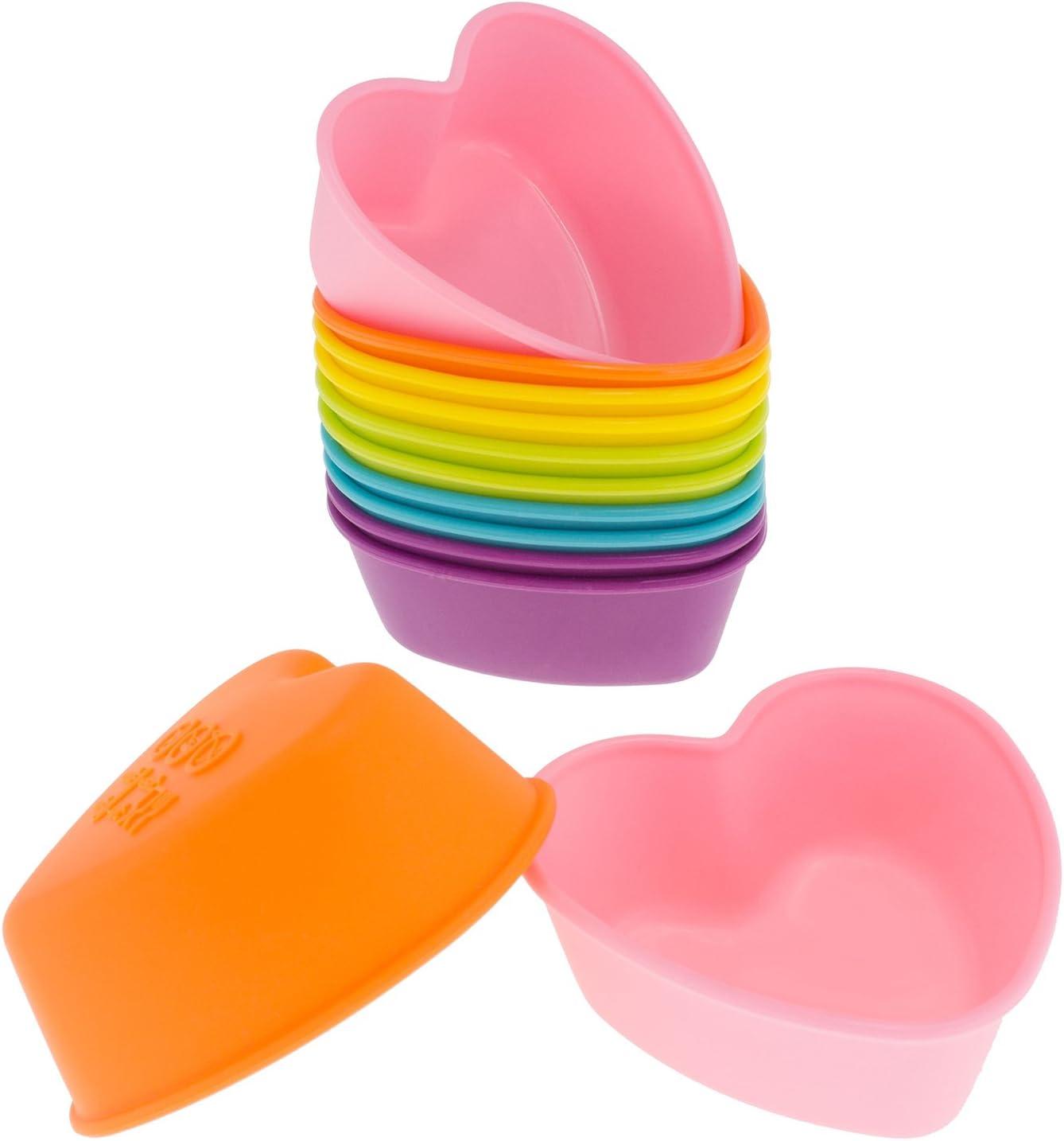 imageFreshware 12Pack Silicone Jumbo Round Reusable Cupcake and Muffin Baking Cup Six Vibrant ColorsHeart 12Pack