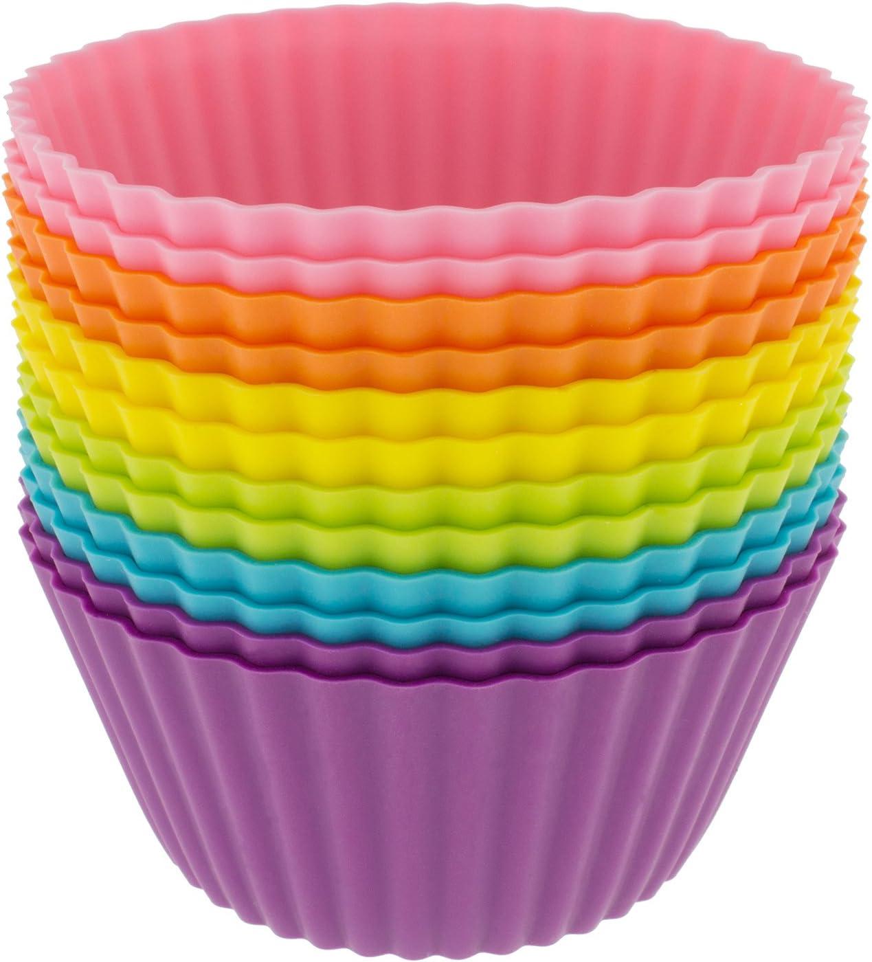 imageFreshware 12Pack Silicone Jumbo Round Reusable Cupcake and Muffin Baking Cup Six Vibrant ColorsLarge Round 12Pack