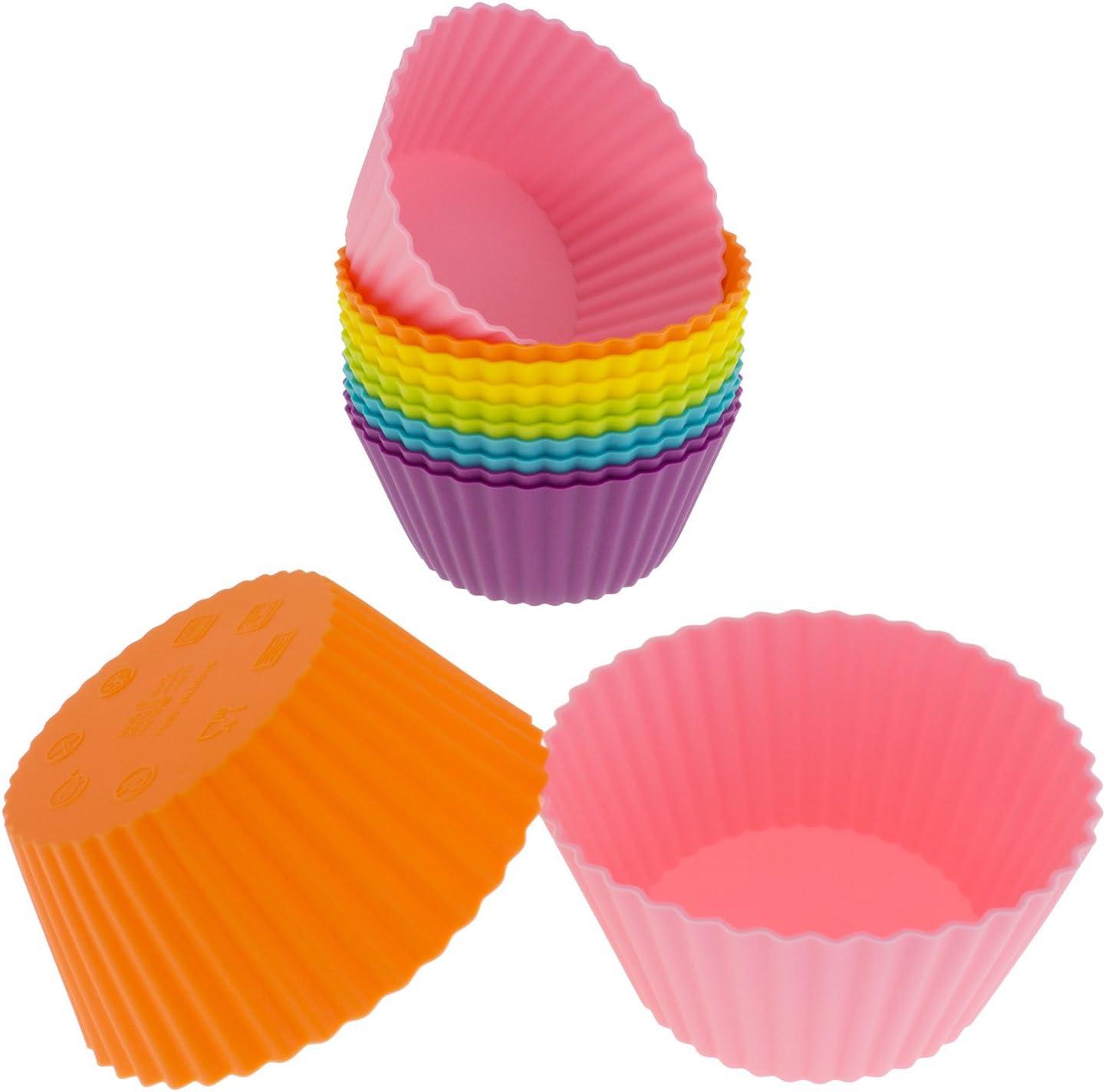 imageFreshware 12Pack Silicone Jumbo Round Reusable Cupcake and Muffin Baking Cup Six Vibrant ColorsLarge Round 12Pack