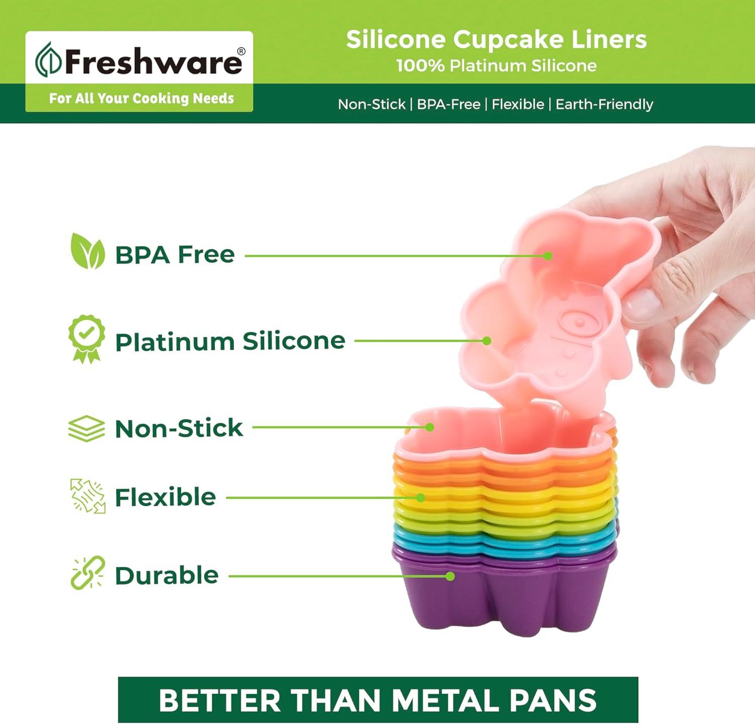 imageFreshware 12Pack Silicone Jumbo Round Reusable Cupcake and Muffin Baking Cup Six Vibrant ColorsRainbow Bear 12Pack