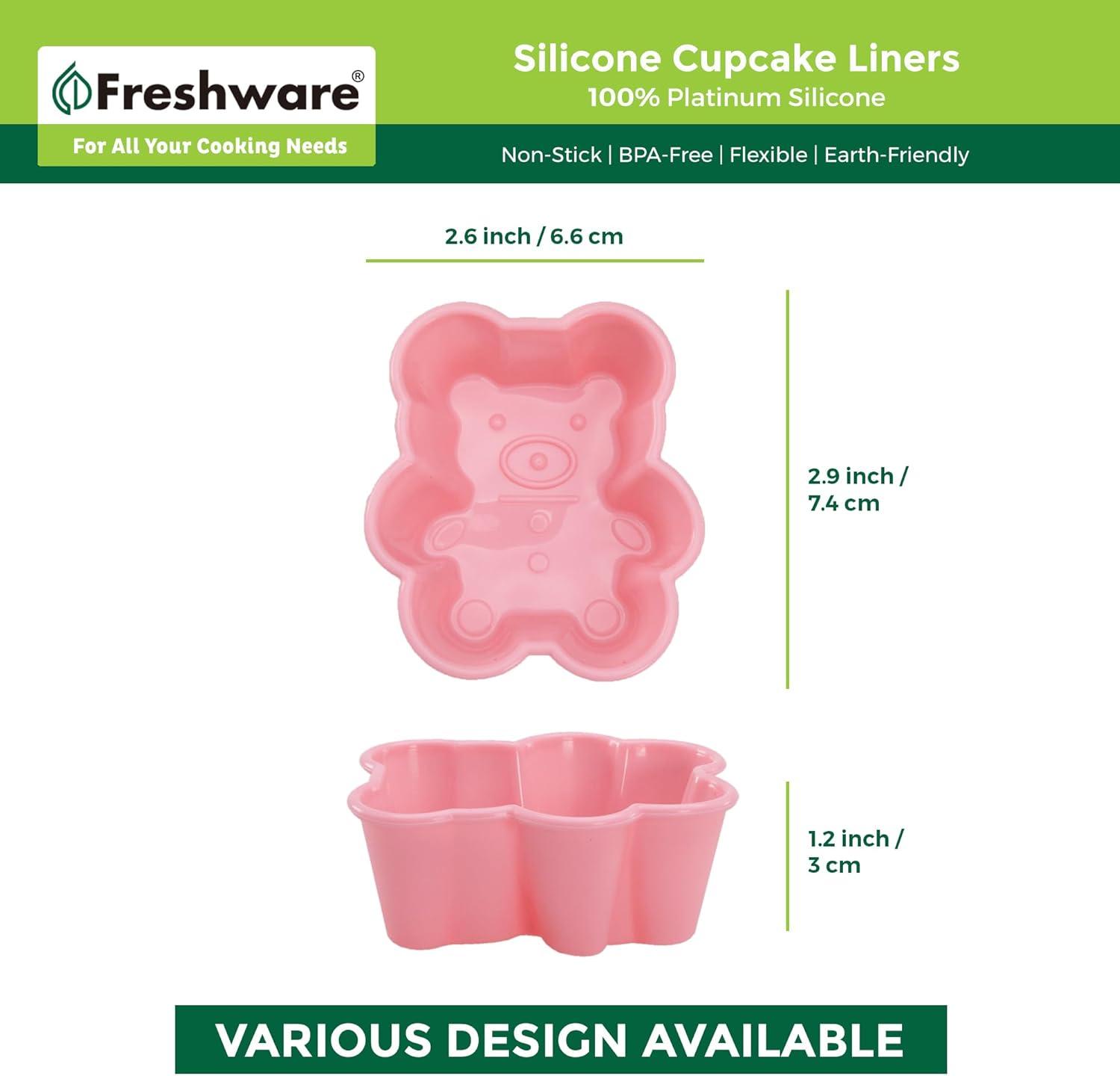 imageFreshware 12Pack Silicone Jumbo Round Reusable Cupcake and Muffin Baking Cup Six Vibrant ColorsRainbow Bear 12Pack