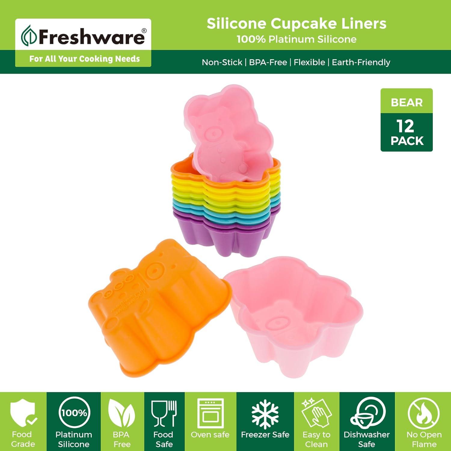 imageFreshware 12Pack Silicone Jumbo Round Reusable Cupcake and Muffin Baking Cup Six Vibrant ColorsRainbow Bear 12Pack