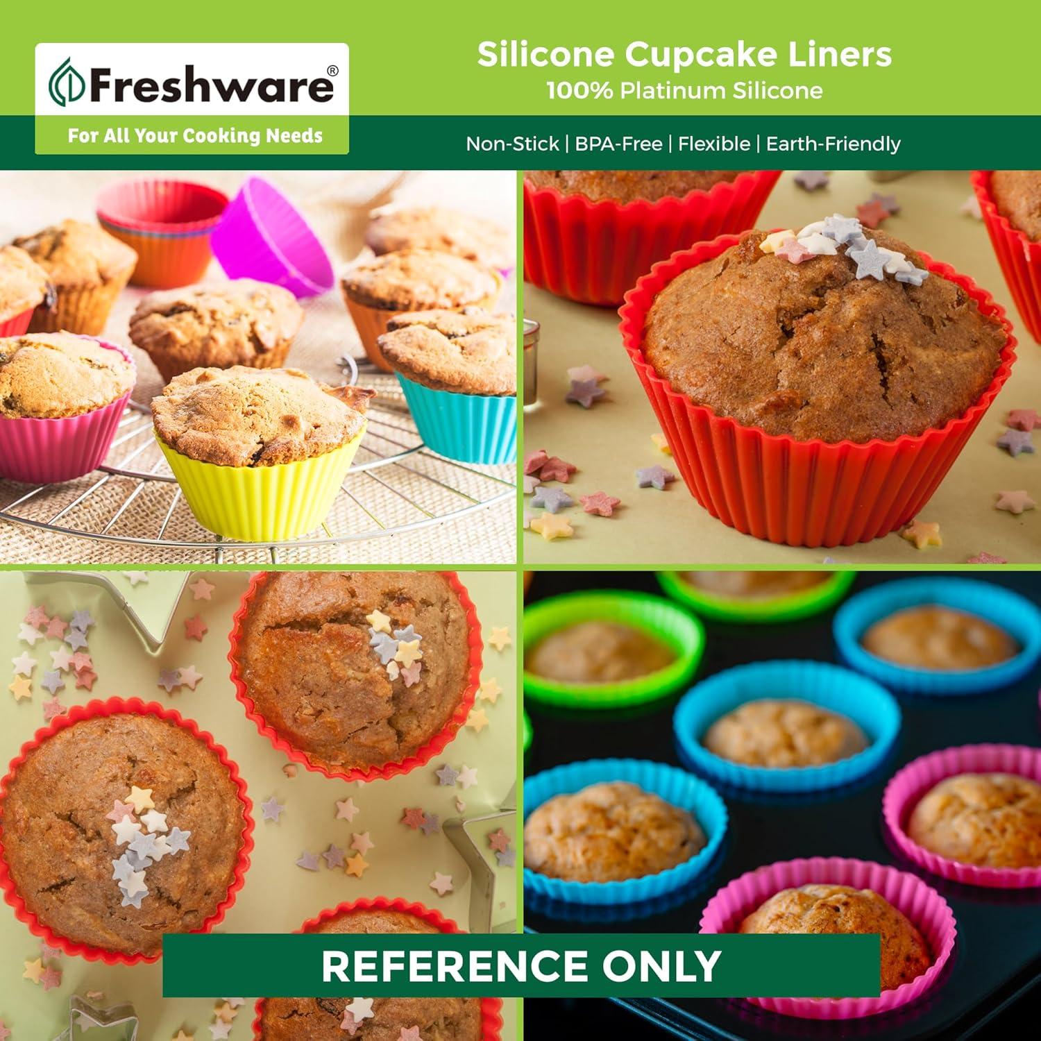 imageFreshware 12Pack Silicone Jumbo Round Reusable Cupcake and Muffin Baking Cup Six Vibrant ColorsRed Black Large Round 12Pack