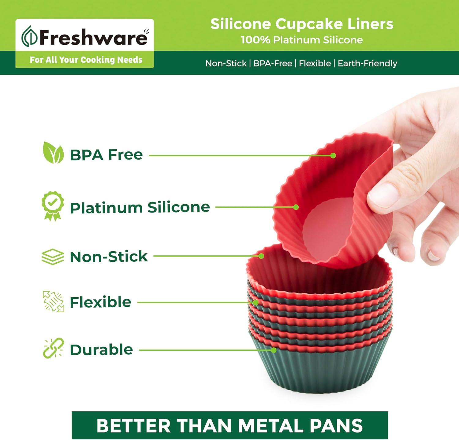 imageFreshware 12Pack Silicone Jumbo Round Reusable Cupcake and Muffin Baking Cup Six Vibrant ColorsRed Black Large Round 12Pack