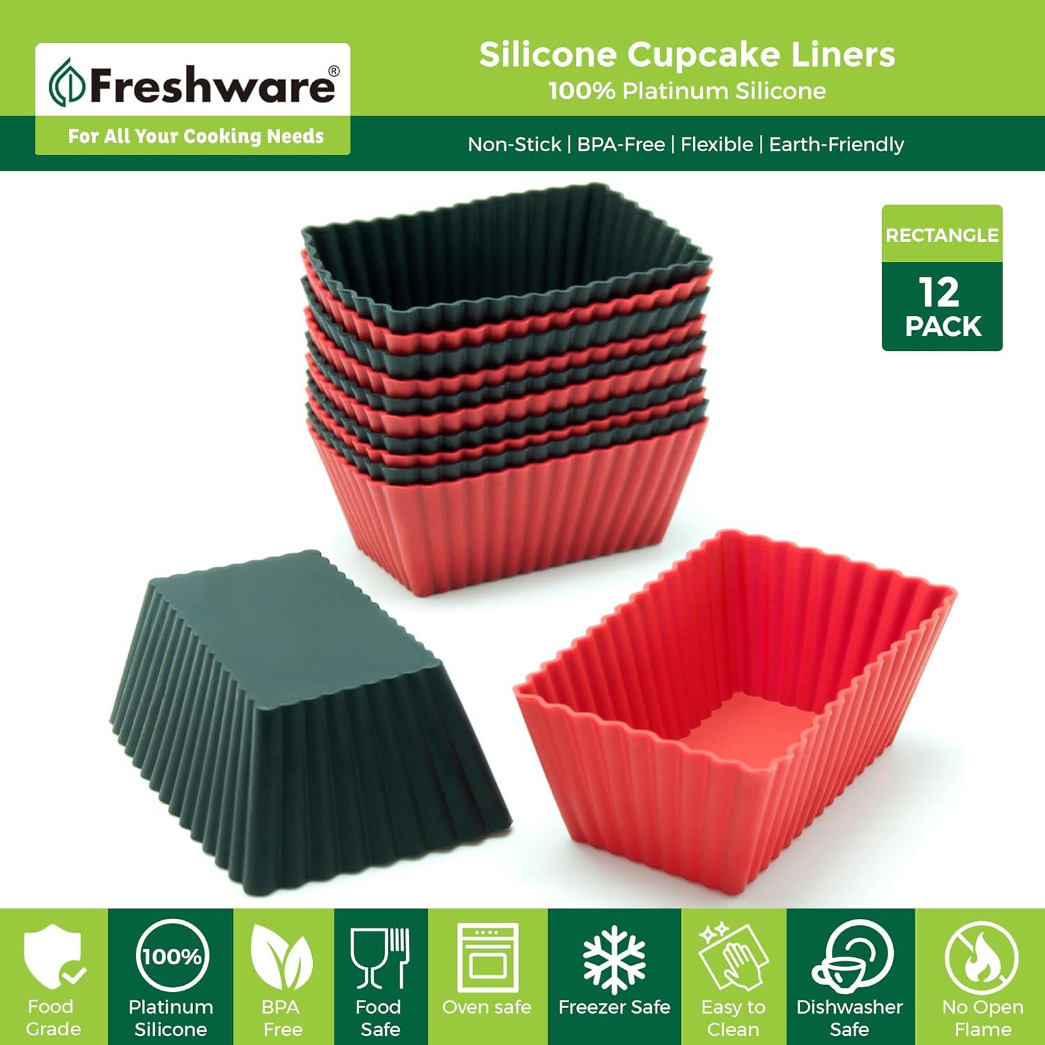 imageFreshware 12Pack Silicone Jumbo Round Reusable Cupcake and Muffin Baking Cup Six Vibrant ColorsRed Black Rectangle 12Pack