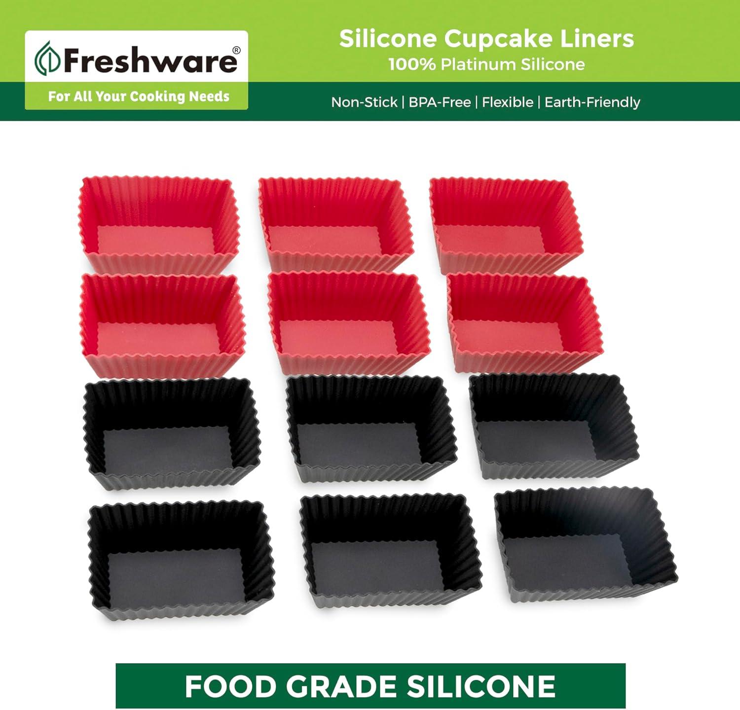 imageFreshware 12Pack Silicone Jumbo Round Reusable Cupcake and Muffin Baking Cup Six Vibrant ColorsRed Black Rectangle 12Pack