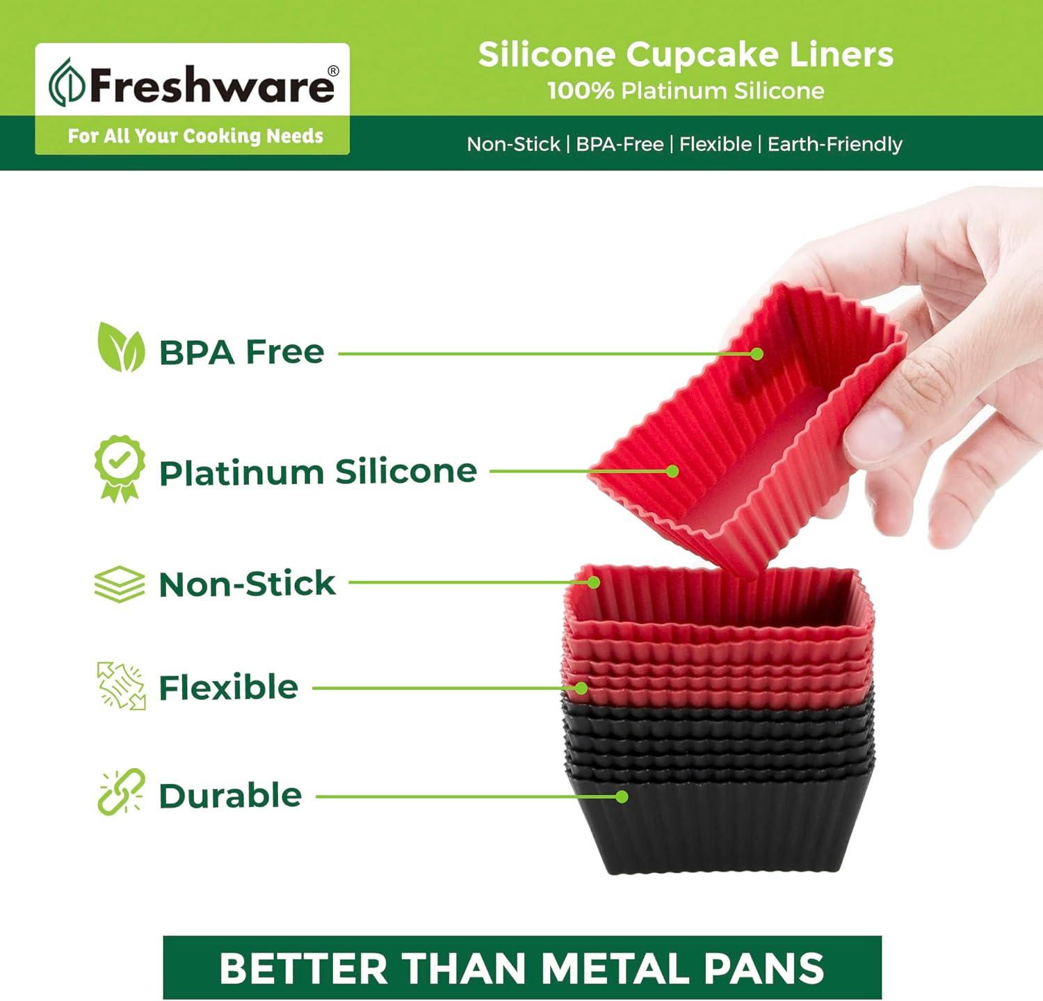 imageFreshware 12Pack Silicone Jumbo Round Reusable Cupcake and Muffin Baking Cup Six Vibrant ColorsRed Black Rectangle 12Pack