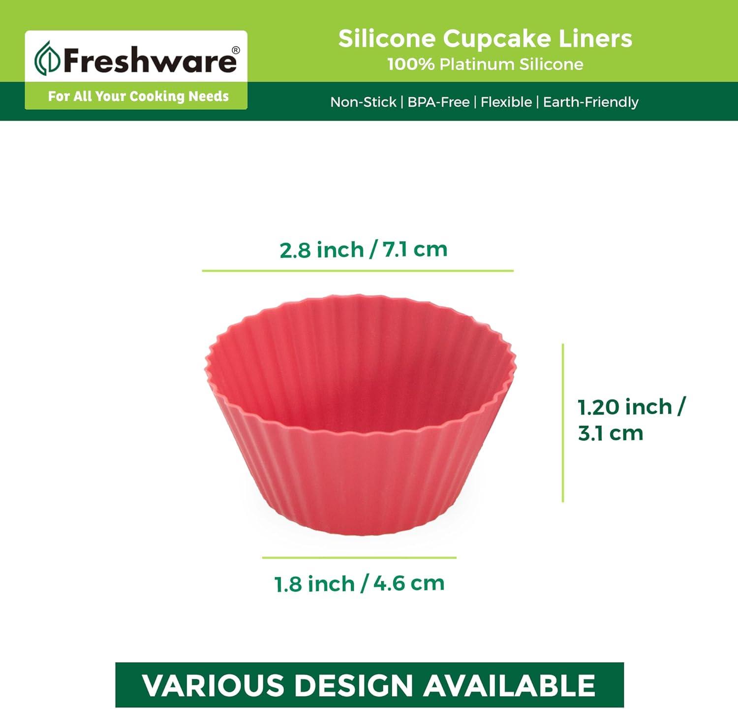imageFreshware 12Pack Silicone Jumbo Round Reusable Cupcake and Muffin Baking Cup Six Vibrant ColorsRed Black Round 12Pack
