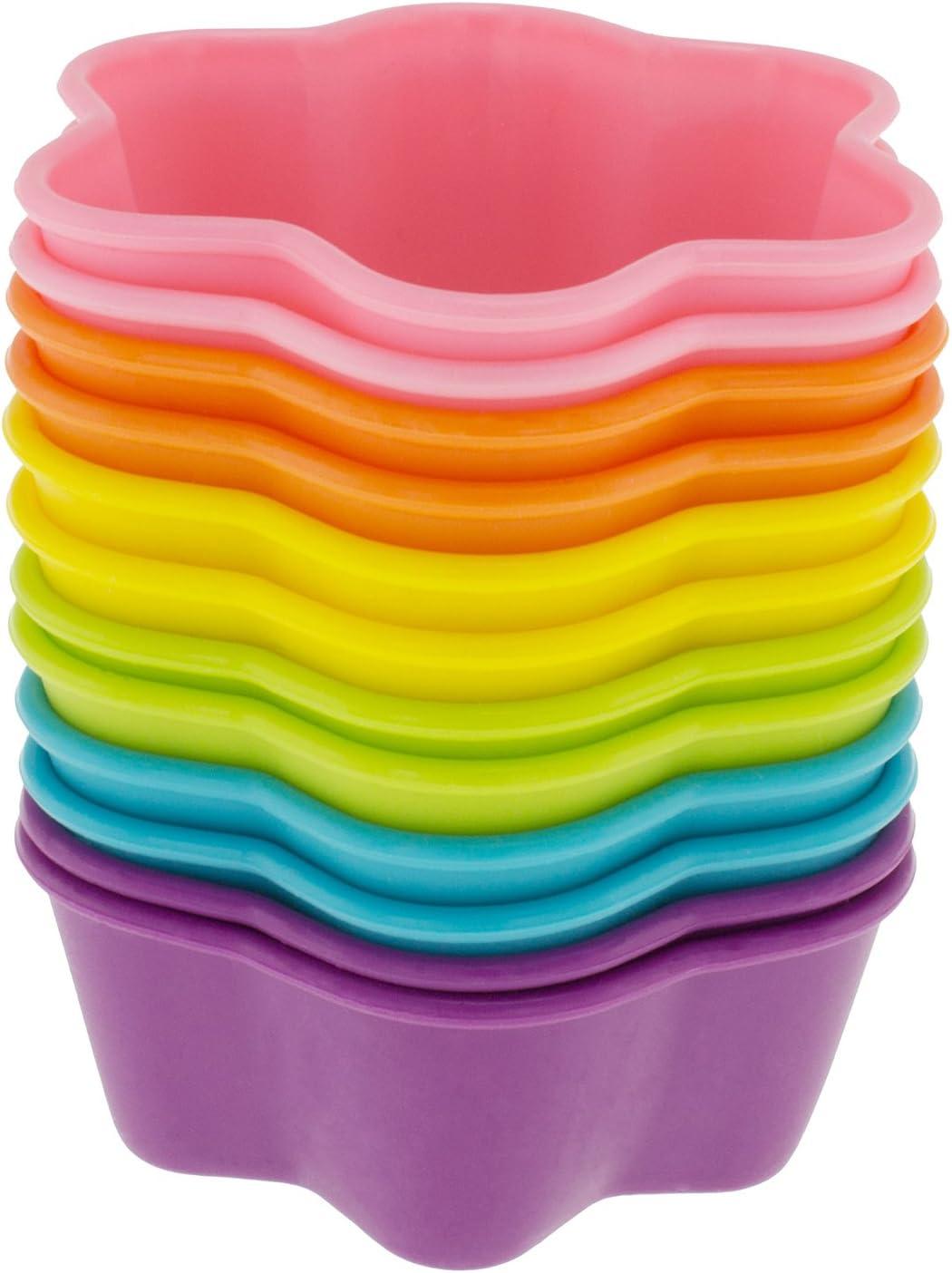 imageFreshware 12Pack Silicone Jumbo Round Reusable Cupcake and Muffin Baking Cup Six Vibrant ColorsStar 12Pack