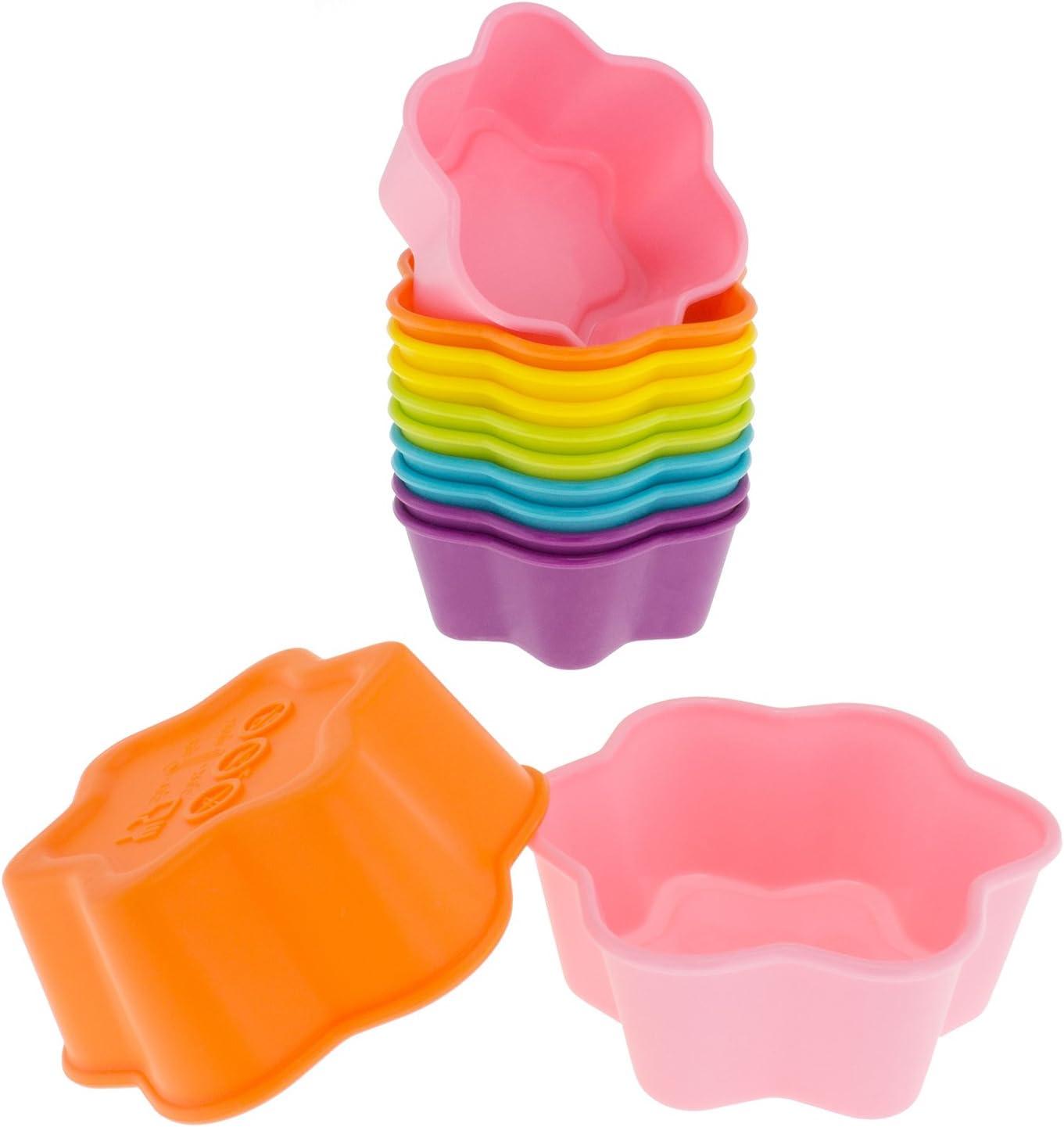 imageFreshware 12Pack Silicone Jumbo Round Reusable Cupcake and Muffin Baking Cup Six Vibrant ColorsStar 12Pack