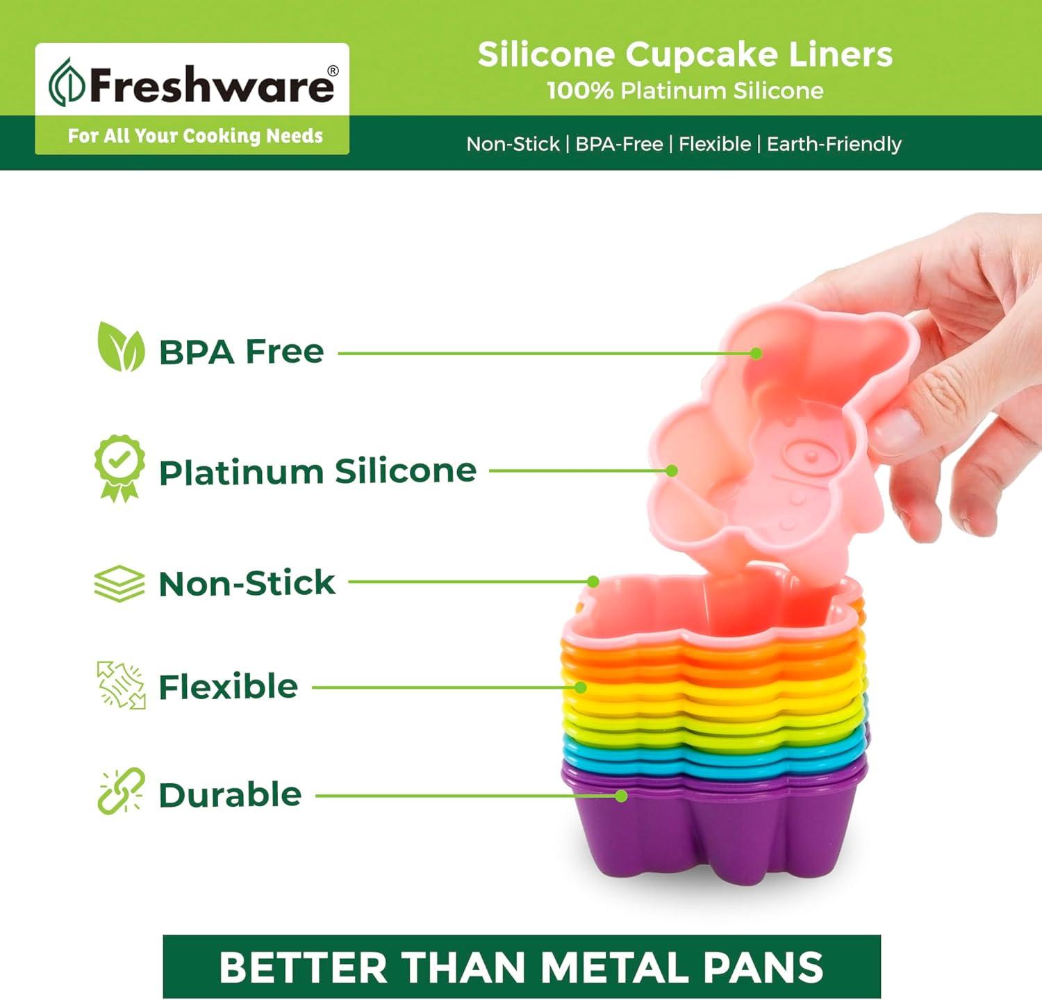 imageFreshware 12Pack Silicone Standard Round Reusable Cupcake and Muffin Baking Cup Six Vibrant ColorsRainbow Bear 12Pack
