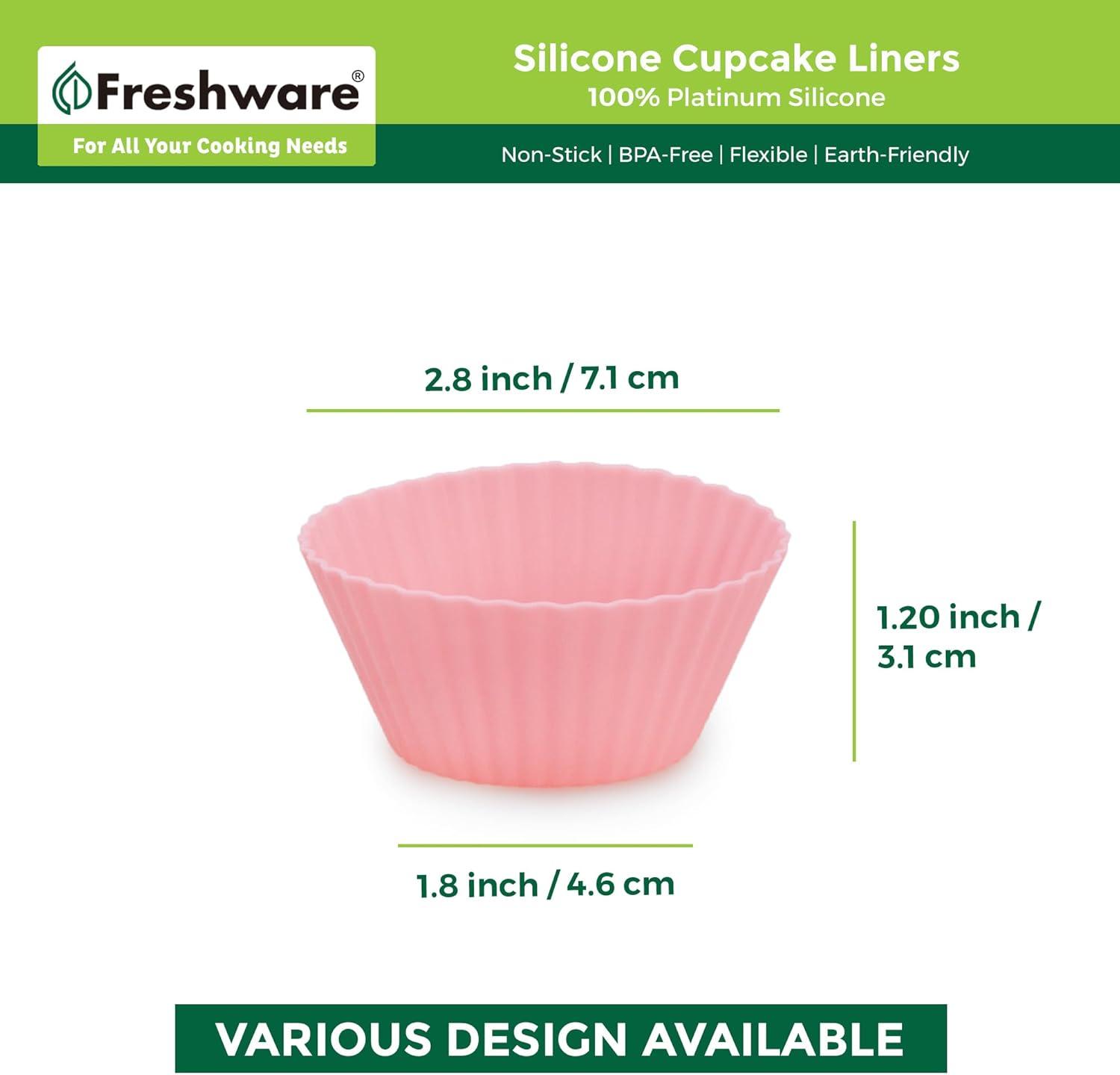 imageFreshware 12Pack Silicone Standard Round Reusable Cupcake and Muffin Baking Cup Six Vibrant ColorsRainbow Round 48Pack