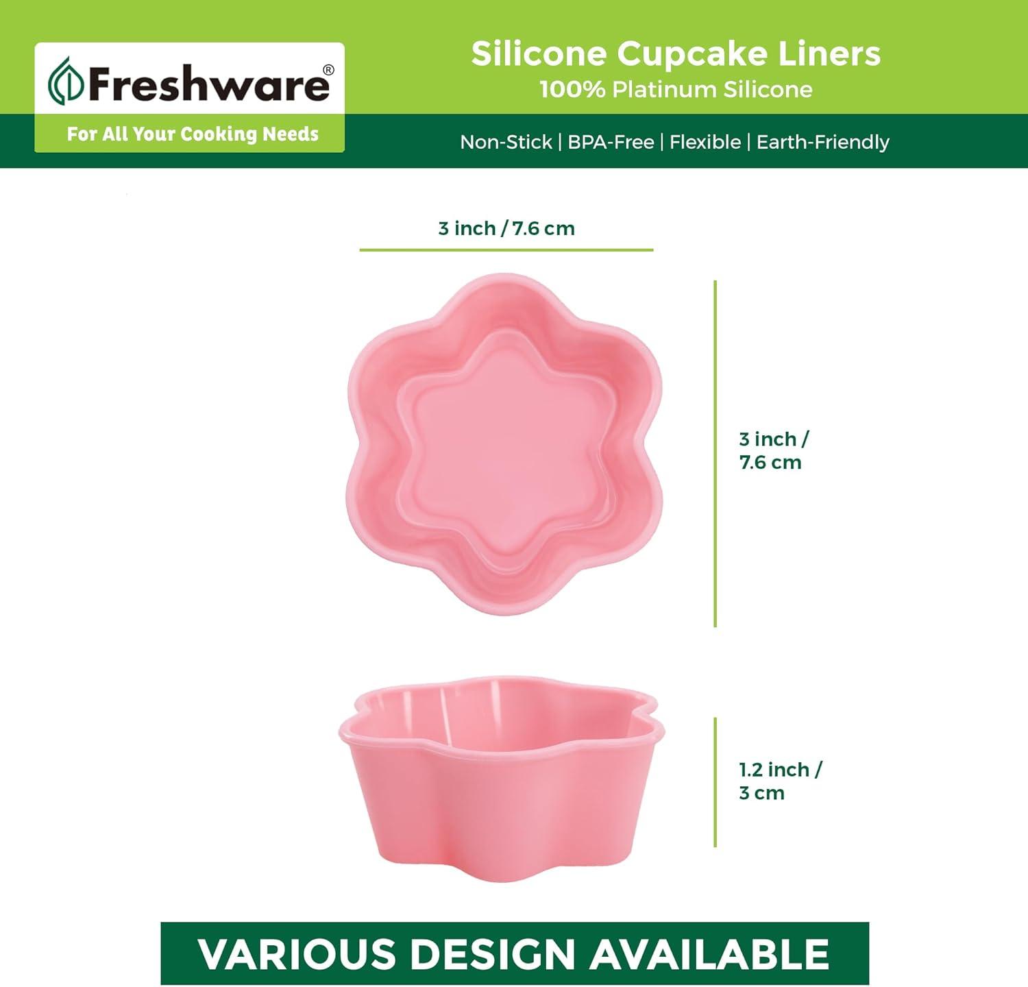 imageFreshware 12Pack Silicone Standard Round Reusable Cupcake and Muffin Baking Cup Six Vibrant ColorsRainbow Star 12Pack