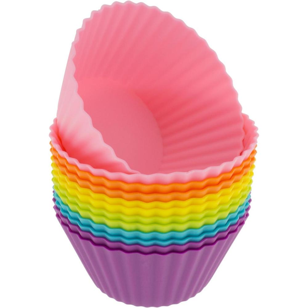 imageFreshware 12Pack Silicone Jumbo Round Reusable Cupcake and Muffin Baking Cup Six Vibrant ColorsStandard Round 12Pack