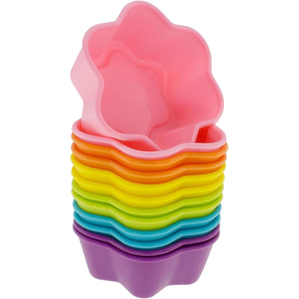 imageFreshware 12Pack Silicone Jumbo Round Reusable Cupcake and Muffin Baking Cup Six Vibrant ColorsStar 12Pack