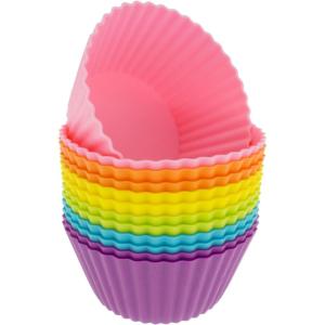 Freshware 12-Pack Silicone Jumbo Round Reusable Cupcake and Muffin Baking Cup, Six Vibrant Colors(Large Round [12-Pack])