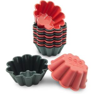 Freshware 12-Pack Silicone Jumbo Round Reusable Cupcake and Muffin Baking Cup, Six Vibrant Colors(Red & Black Flower [12-Pack])