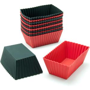 Freshware 12-Pack Silicone Jumbo Round Reusable Cupcake and Muffin Baking Cup, Six Vibrant Colors(Red & Black Rectangle [12-Pack])
