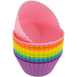 Freshware 12-Pack Silicone Jumbo Round Reusable Cupcake and Muffin Baking Cup, Six Vibrant Colors(Standard Round [12-Pack])