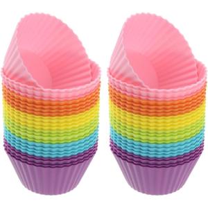 Freshware 12-Pack Silicone Standard Round Reusable Cupcake and Muffin Baking Cup, Six Vibrant Colors(Rainbow Round [48-Pack])