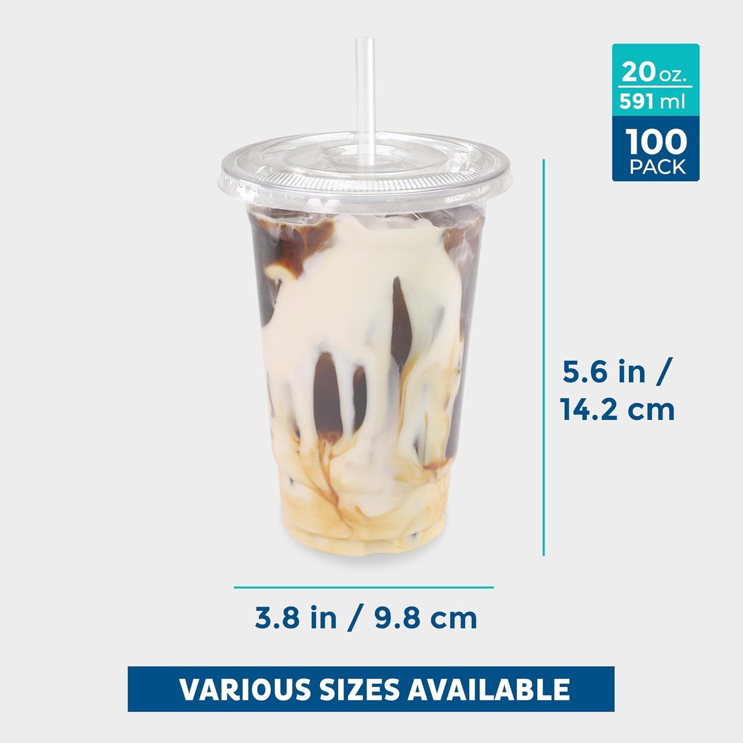 imageFreshware 12 oz Clear Disposable Plastic Cups with Flat Lids and Straws 100 Pack Clear Plastic Cups Tumblers Heavyduty Party Glasses Disposable Cups for Thanksgiving Halloween Christmas Party20 oz 100PK