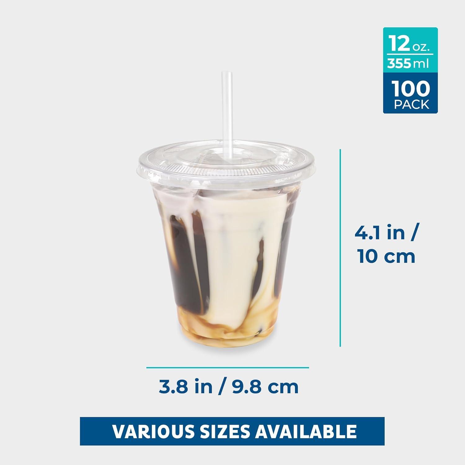 imageFreshware 12 oz Clear Disposable Plastic Cups with Flat Lids and Straws 100 Pack Clear Plastic Cups Tumblers Heavyduty Party Glasses Disposable Cups for Thanksgiving Halloween Christmas Party12 oz 100PK