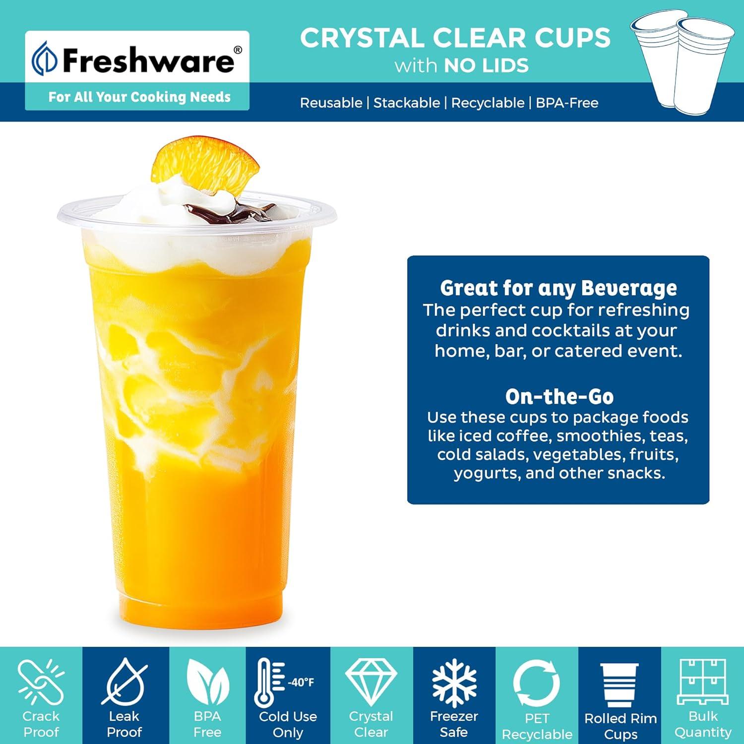 imageFreshware 24 oz Clear Disposable Plastic Cups 100 Pack Clear Plastic Cups Tumblers Heavyduty Party Glasses Disposable Cups for Thanksgiving Halloween Christmas Party