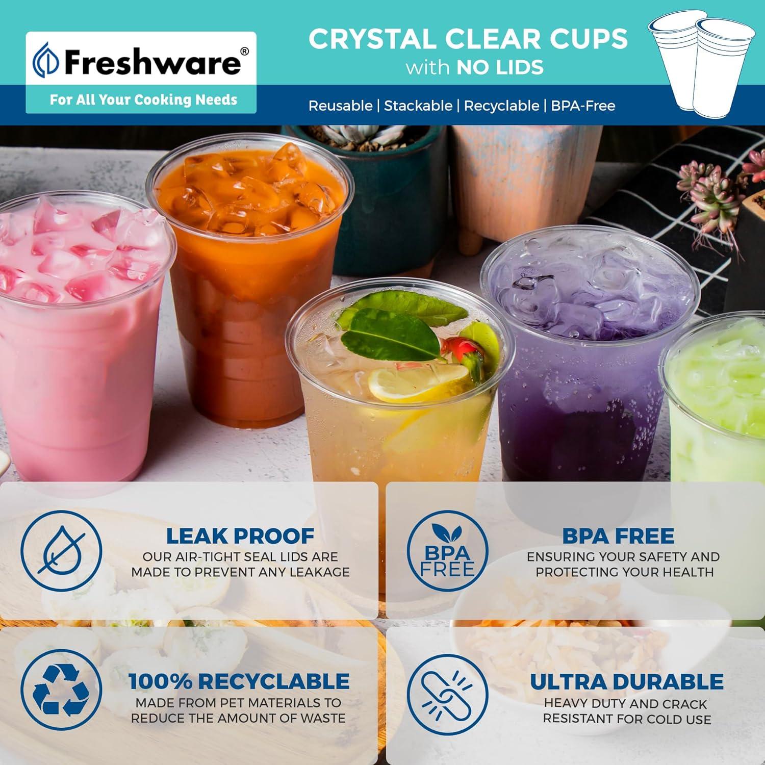 imageFreshware 24 oz Clear Disposable Plastic Cups 100 Pack Clear Plastic Cups Tumblers Heavyduty Party Glasses Disposable Cups for Thanksgiving Halloween Christmas Party
