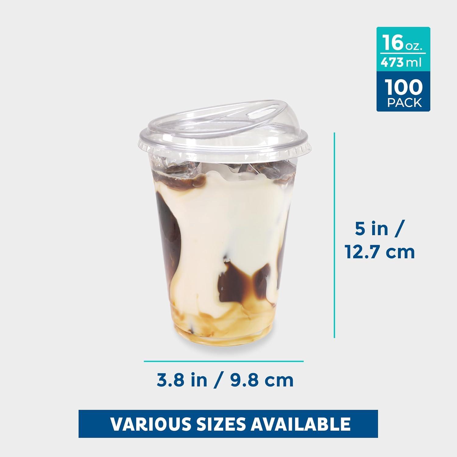 imageFreshware 24 oz Clear Disposable Plastic Cups with Strawless Sip Lids 100 Pack Clear Plastic Tumblers Heavyduty Party Glasses Disposable Cups for Thanksgiving Halloween Christmas PartyClear