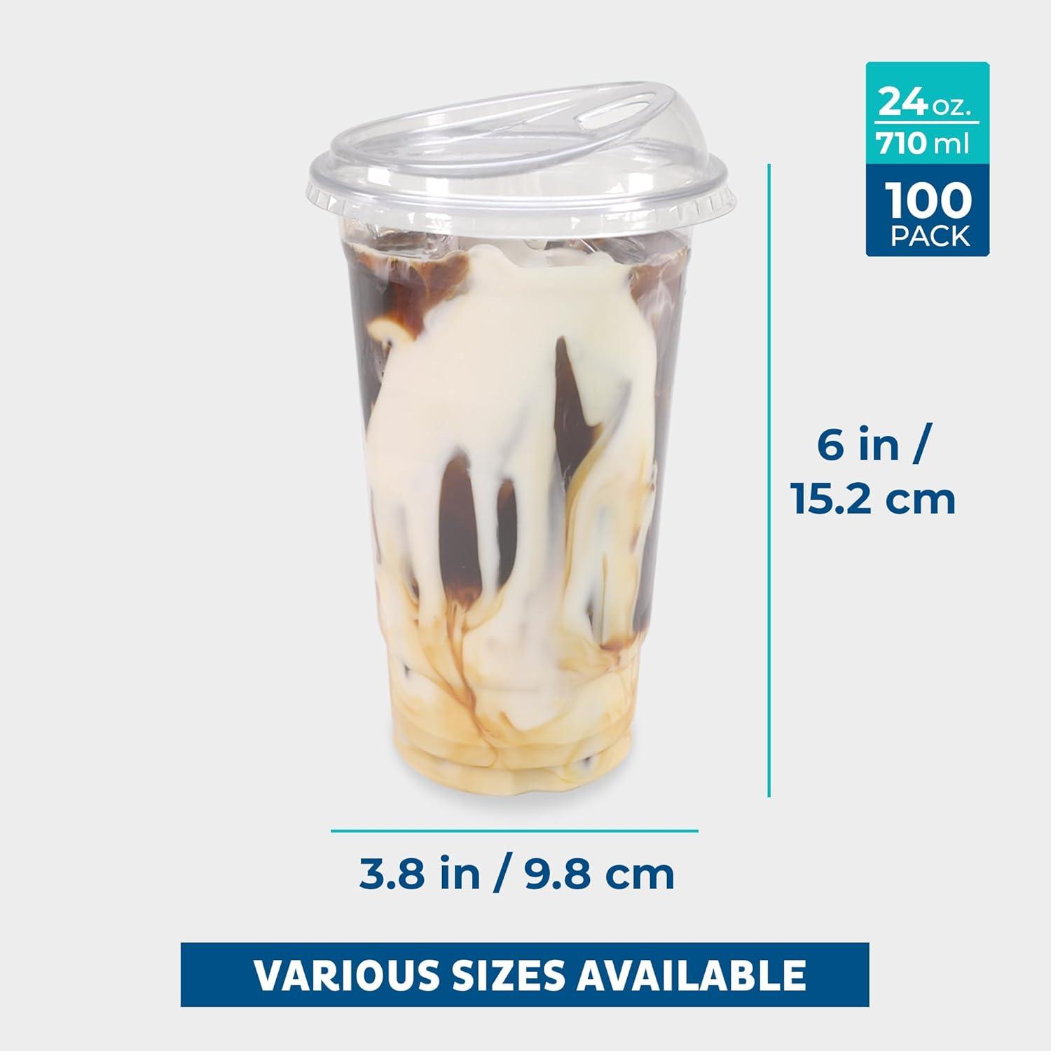 imageFreshware 24 oz Clear Disposable Plastic Cups with Strawless Sip Lids 100 Pack Clear Plastic Tumblers Heavyduty Party Glasses Disposable Cups for Thanksgiving Halloween Christmas PartyClear