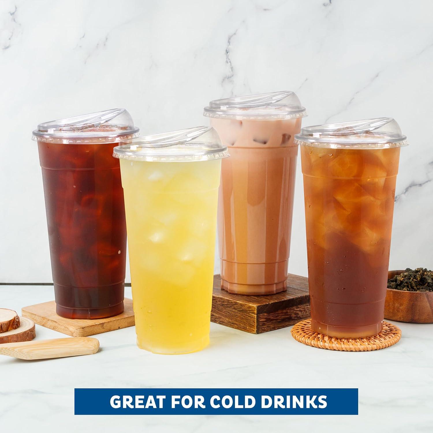 imageFreshware 24 oz Clear Disposable Plastic Cups with Strawless Sip Lids 100 Pack Clear Plastic Tumblers Heavyduty Party Glasses Disposable Cups for Thanksgiving Halloween Christmas PartyClear