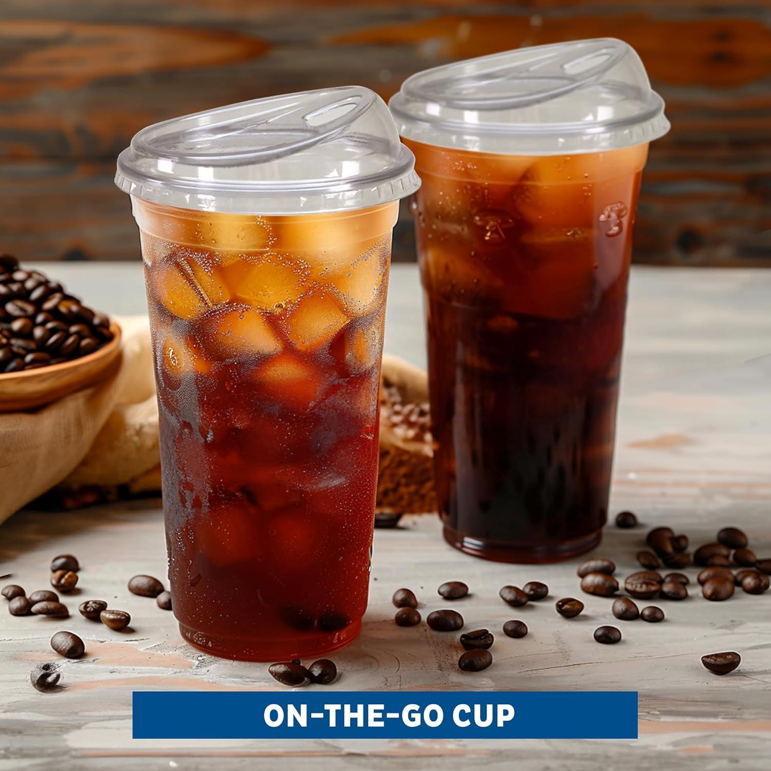 imageFreshware 24 oz Clear Disposable Plastic Cups with Strawless Sip Lids 100 Pack Clear Plastic Tumblers Heavyduty Party Glasses Disposable Cups for Thanksgiving Halloween Christmas PartyClear