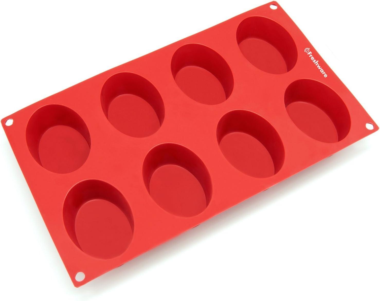 imageFreshware 8Cavity Oval Silicone Mold for Soap Cake Bread Cupcake Cheesecake Cornbread Muffin Brownie and MoreOval