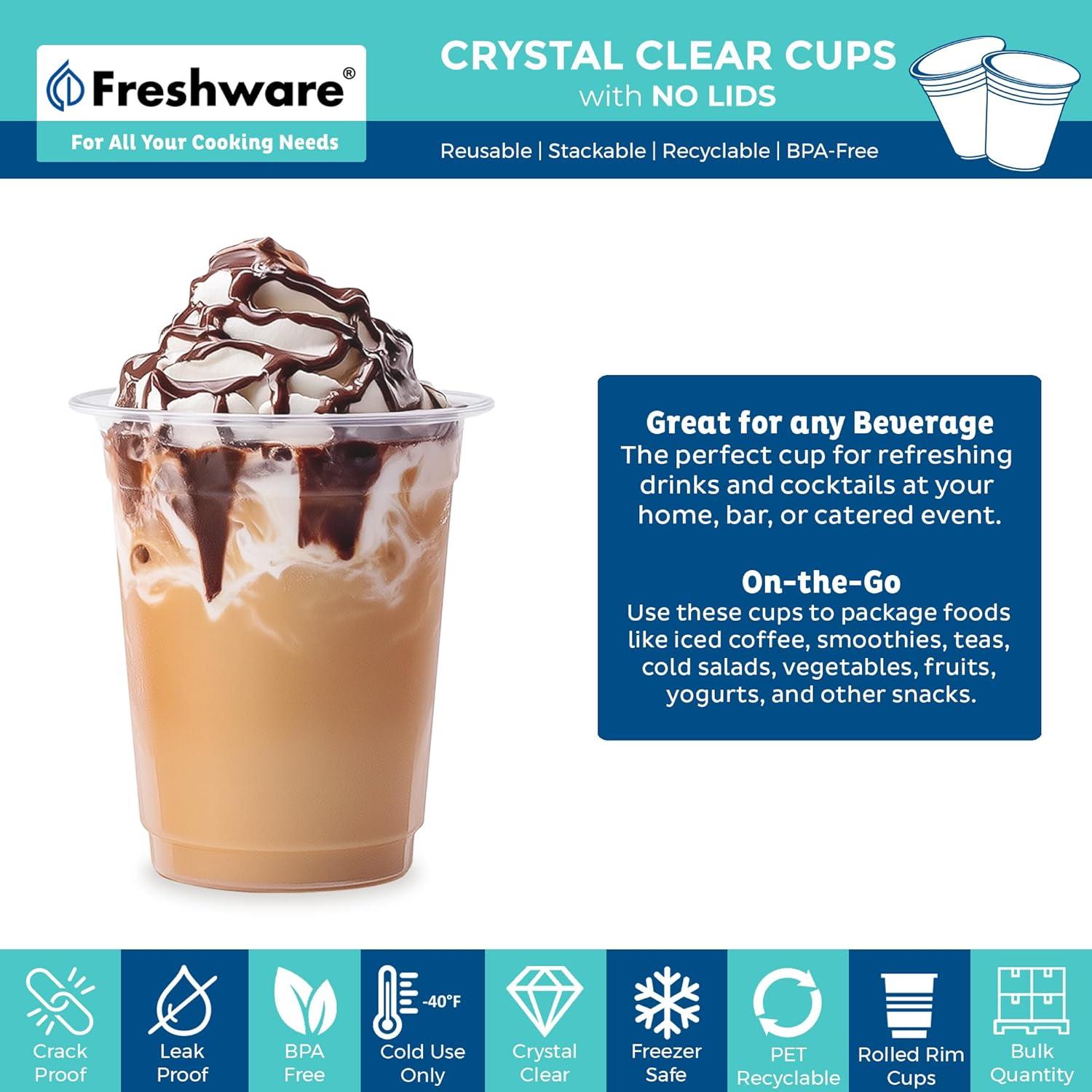 imageFreshware 9 oz Clear Disposable Plastic Cups 100 Pack Clear Plastic Cups Tumblers Heavyduty Party Glasses Disposable Cups for Thanksgiving Halloween Christmas Party12 oz 100PK