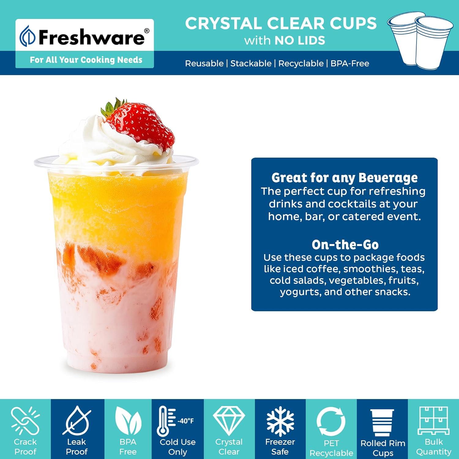 imageFreshware 9 oz Clear Disposable Plastic Cups 100 Pack Clear Plastic Cups Tumblers Heavyduty Party Glasses Disposable Cups for Thanksgiving Halloween Christmas Party16 Ounces