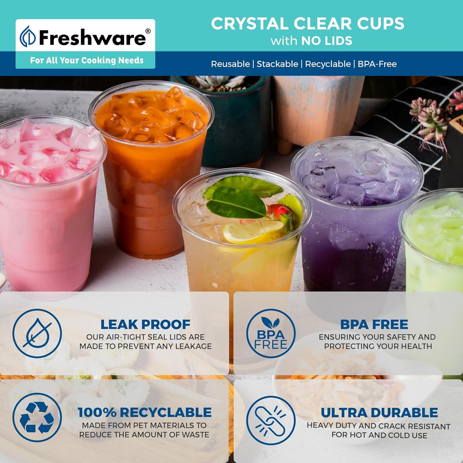 imageFreshware 9 oz Clear Disposable Plastic Cups 100 Pack Clear Plastic Cups Tumblers Heavyduty Party Glasses Disposable Cups for Thanksgiving Halloween Christmas Party12 oz 100PCS