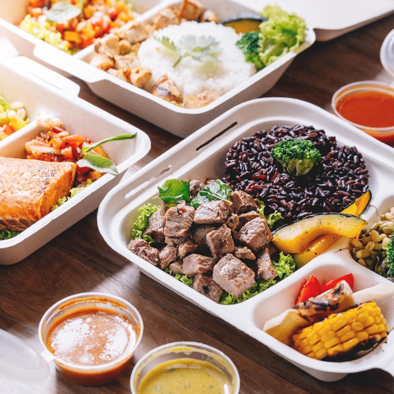 imageFreshware Compostable 9x9quot Clamshell Take Out Food Containers 50Pack Biodegradable Sugarcane To Go Boxes Paper Food Container Microwave ampamp Freezer Safe Stackable9 x 9 Inch