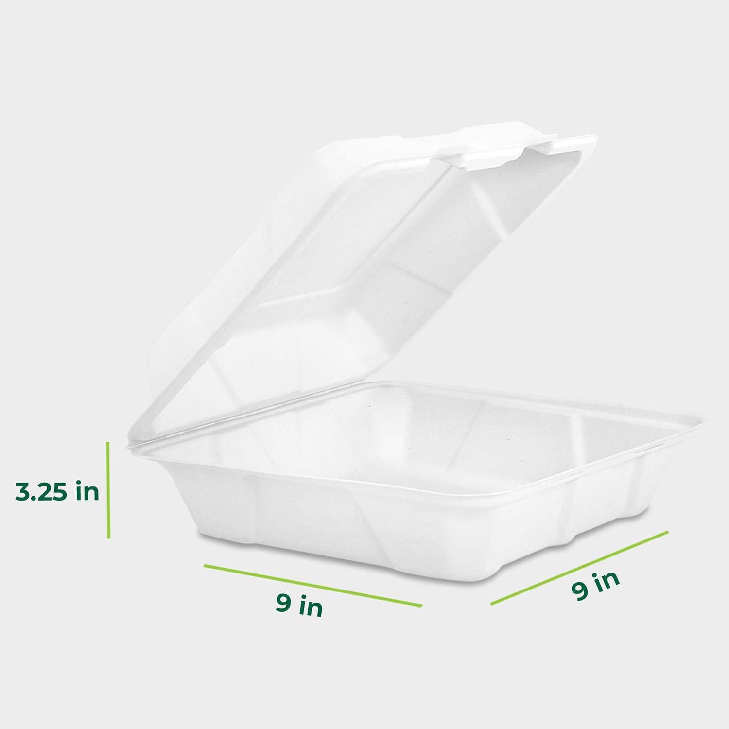 imageFreshware Compostable 9x9quot Clamshell Take Out Food Containers 50Pack Biodegradable Sugarcane To Go Boxes Paper Food Container Microwave ampamp Freezer Safe Stackable9 x 9 Inch