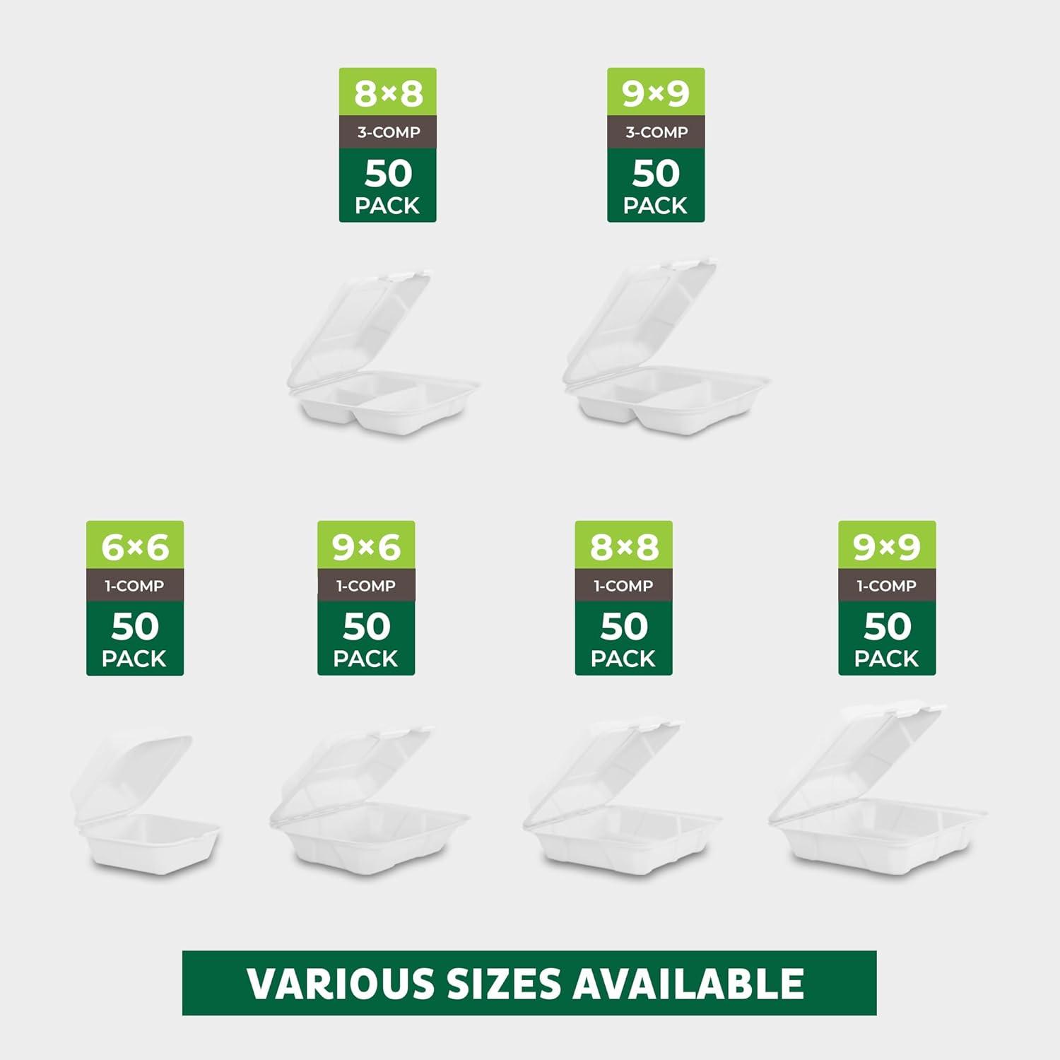 imageFreshware Compostable 9x9quot Clamshell Take Out Food Containers 50Pack Biodegradable Sugarcane To Go Boxes Paper Food Container Microwave ampamp Freezer Safe Stackable9 x 9 Inch
