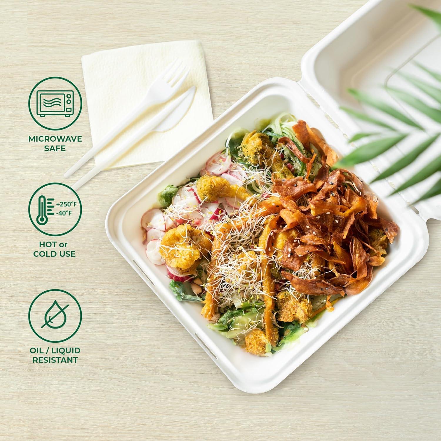imageFreshware Compostable 9x9quot Clamshell Take Out Food Containers 50Pack Biodegradable Sugarcane To Go Boxes Paper Food Container Microwave ampamp Freezer Safe Stackable9 x 9 Inch