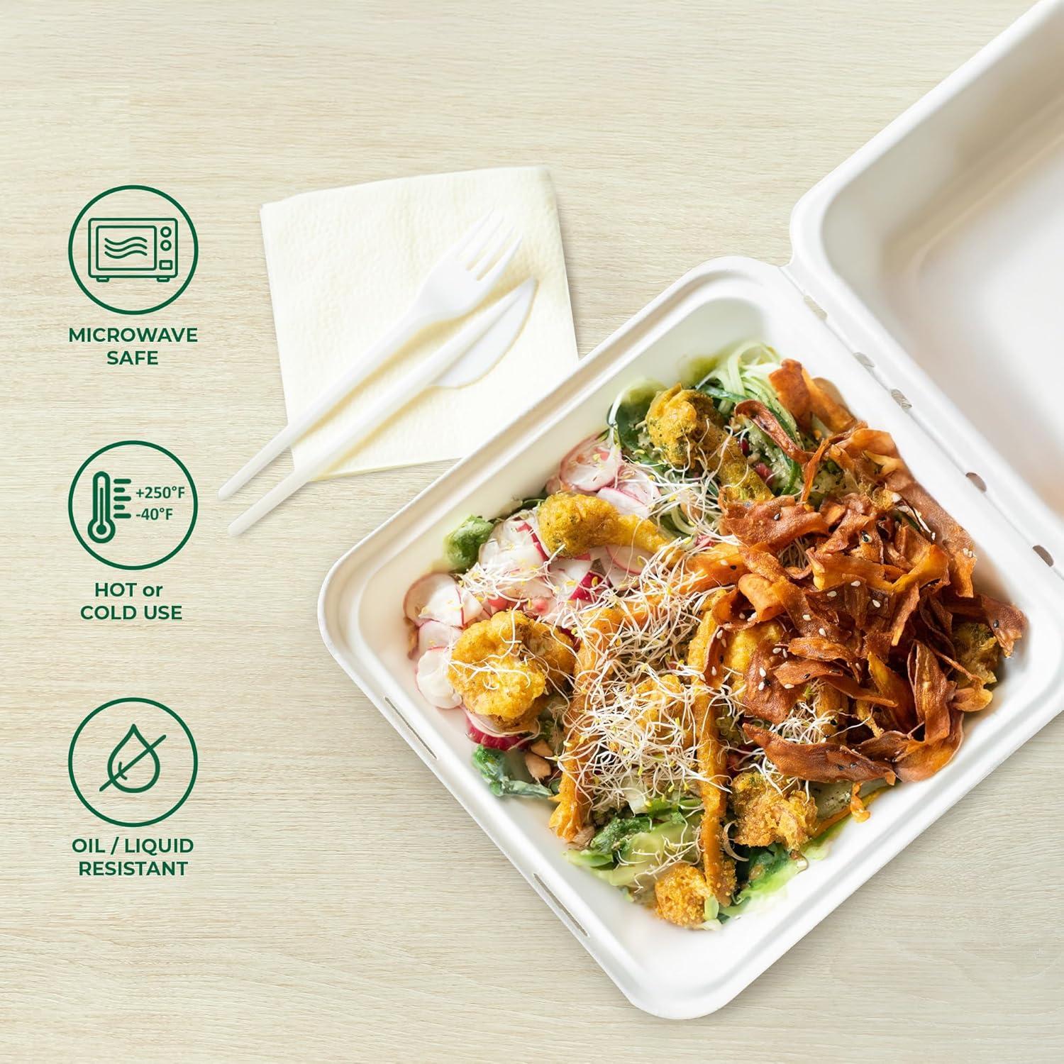 imageFreshware Compostable 9x9quot Clamshell Take Out Food Containers 50Pack Biodegradable Sugarcane To Go Boxes Paper Food Container Microwave ampamp Freezer Safe Stackable9 x 9 Inch