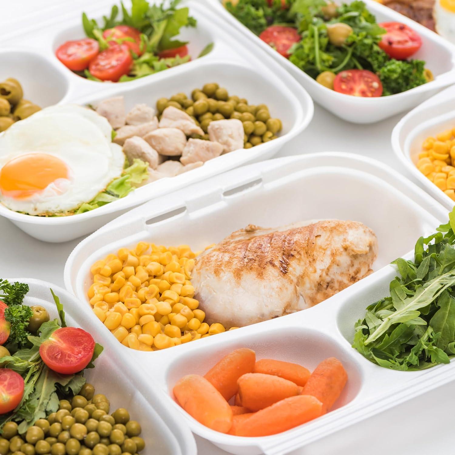 imageFreshware Compostable Clamshell Food Containers 8x8quot 3Compartment 50Pack Disposable Containers Biodegradable Sugarcane To Go Boxes Paper Food Containers Microwave ampamp Freezer Safe Stackable9 x 9 Inch 50 Pack