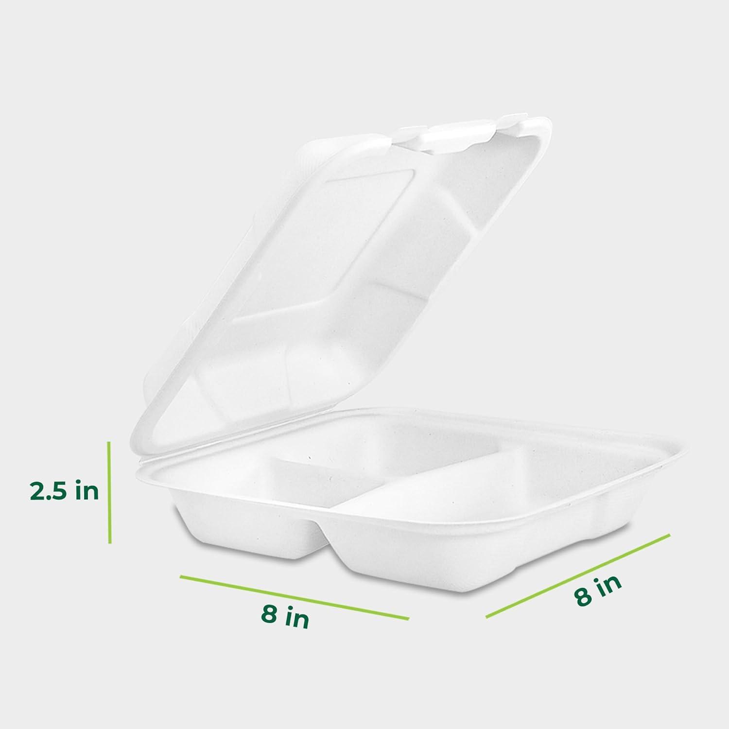 imageFreshware Compostable Clamshell Food Containers 8x8quot 3Compartment 50Pack Disposable Containers Biodegradable Sugarcane To Go Boxes Paper Food Containers Microwave ampamp Freezer Safe Stackable8 x 8 Inch 200 Pack