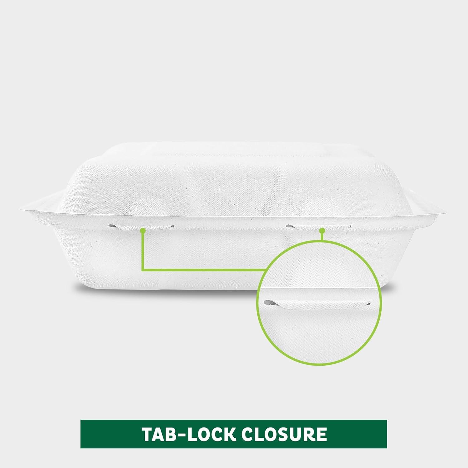 imageFreshware Compostable Clamshell Food Containers 8x8quot 3Compartment 50Pack Disposable Containers Biodegradable Sugarcane To Go Boxes Paper Food Containers Microwave ampamp Freezer Safe Stackable9 x 9 Inch 100 Pack