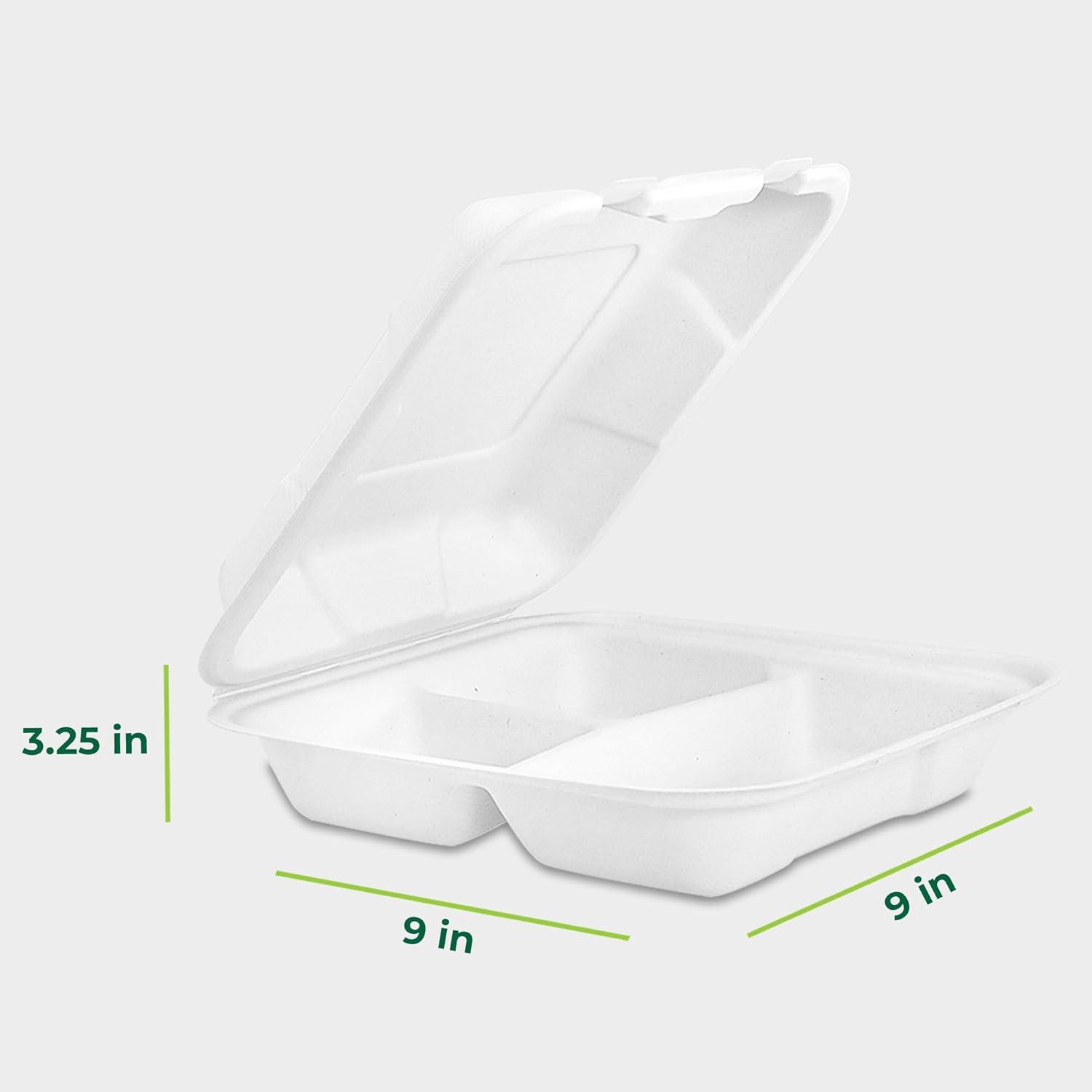 imageFreshware Compostable Clamshell Food Containers 8x8quot 3Compartment 50Pack Disposable Containers Biodegradable Sugarcane To Go Boxes Paper Food Containers Microwave ampamp Freezer Safe Stackable9 x 9 Inch 200 Pack