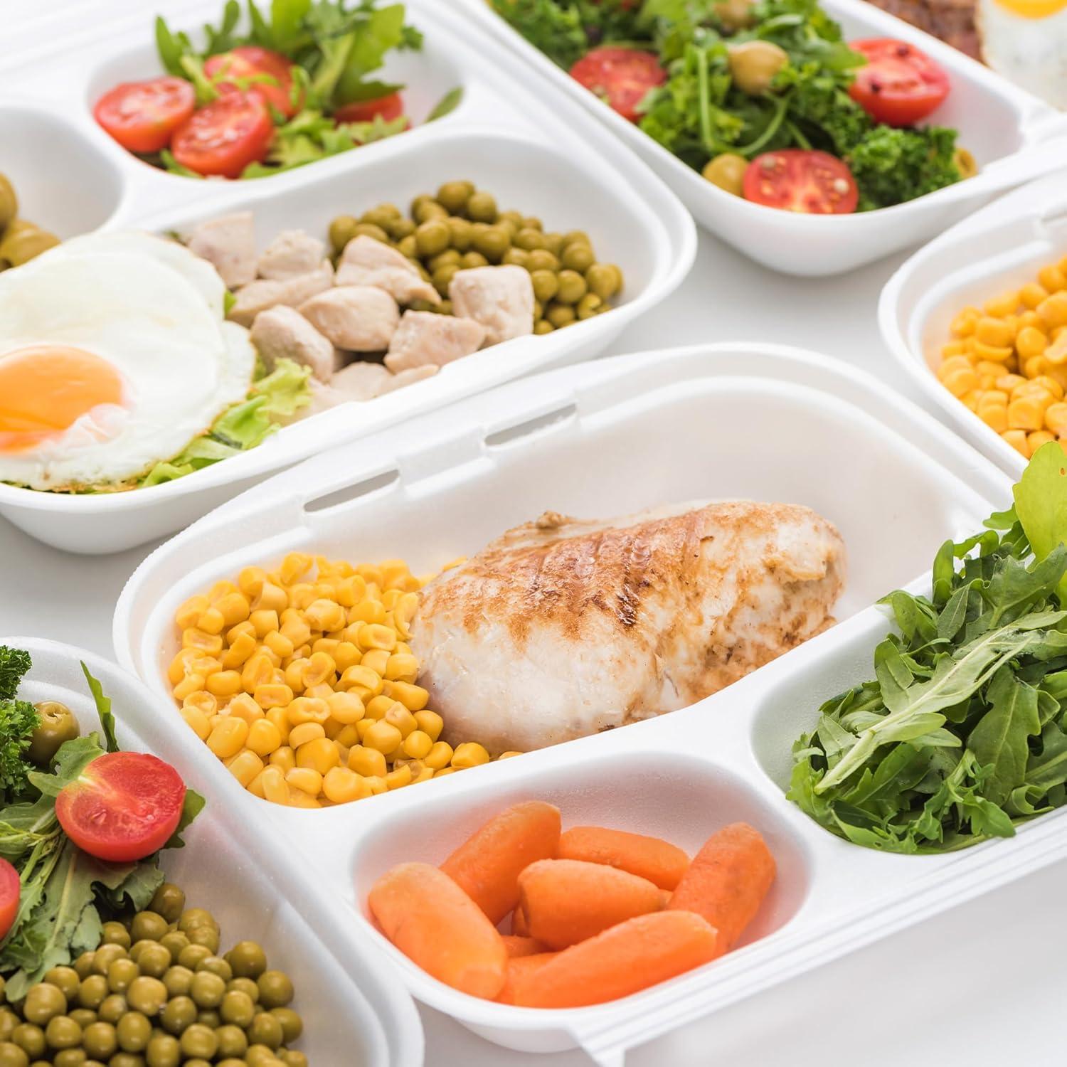 imageFreshware Compostable Clamshell Food Containers 8x8quot 3Compartment 50Pack Disposable Containers Biodegradable Sugarcane To Go Boxes Paper Food Containers Microwave ampamp Freezer Safe Stackable8 x 8 Inch 200 Pack