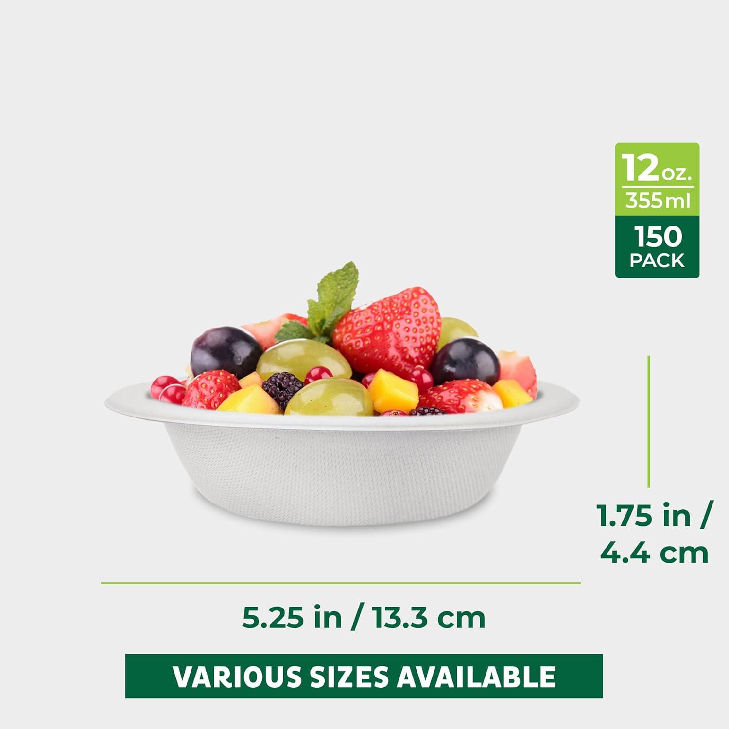 imageFreshware Paper Bowls Disposable 12 oz Soup Bowl 150Pack Biodegradable Sugarcane Fiber Serving Bowls Heavy Duty Bagasse for Hot Food Plates Microwave ampamp Freezer Safe Stackable DinnerwareWhite