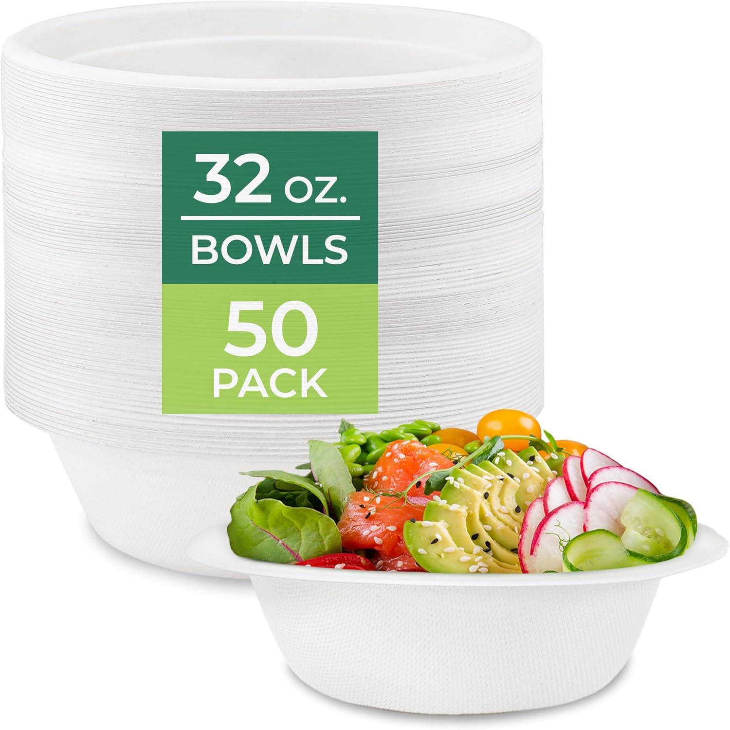 imageFreshware Paper Bowls Disposable 12 oz Soup Bowl 150Pack Biodegradable Sugarcane Fiber Serving Bowls Heavy Duty Bagasse for Hot Food Plates Microwave ampamp Freezer Safe Stackable DinnerwareWhite