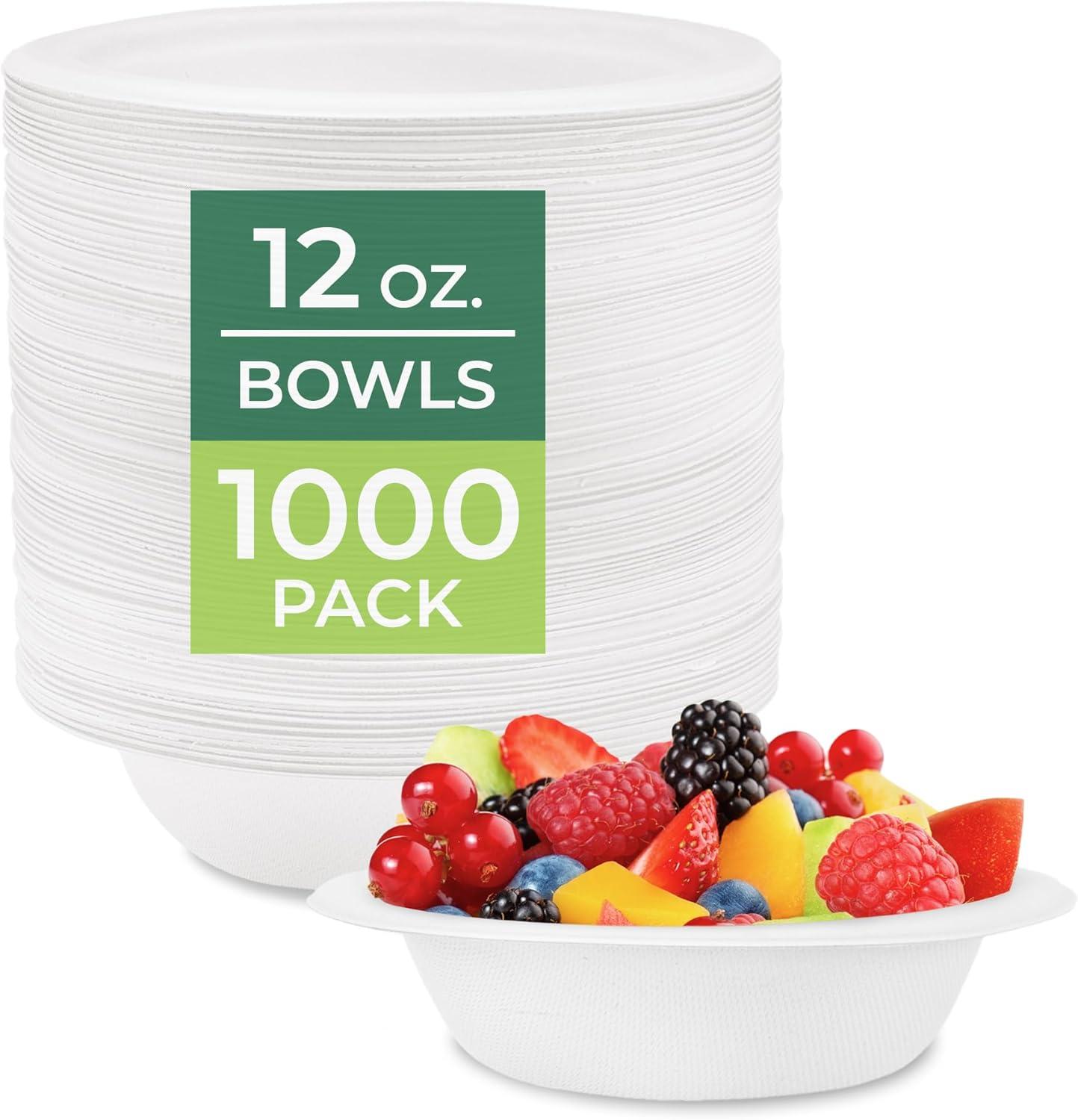 imageFreshware Paper Bowls Disposable 12 oz Soup Bowl 150Pack Biodegradable Sugarcane Fiber Serving Bowls Heavy Duty Bagasse for Hot Food Plates Microwave ampamp Freezer Safe Stackable DinnerwareWhite